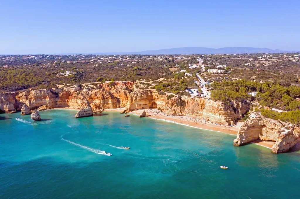 Aerial from Praia da Marinha in the Algarve Portugal