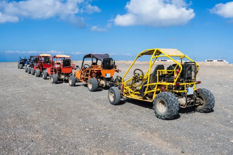 Beach buggies on tour on an excursion on the Canary Island Fuert